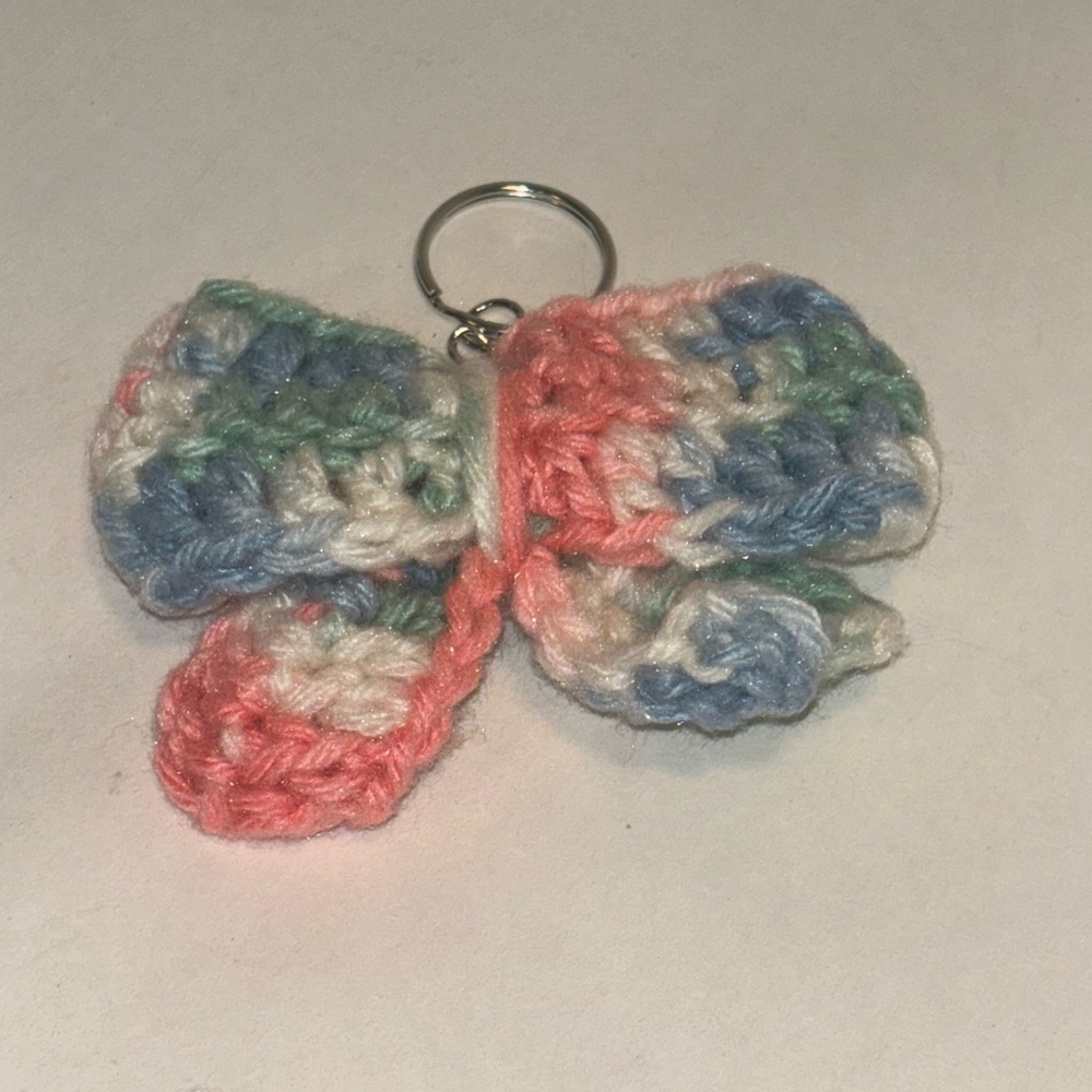 Multicolor Handcrafted Crochet Butterfly Keychain NWOT